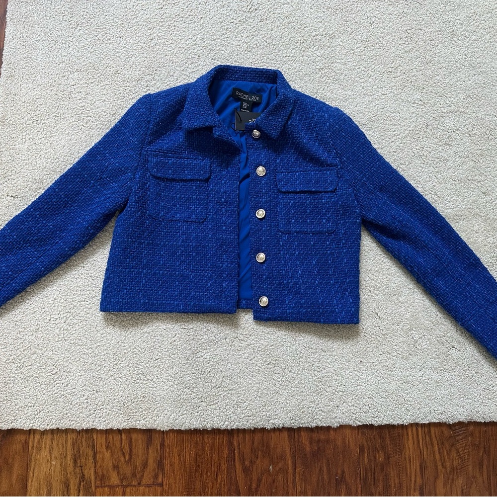 NWT XS Rachel Zoe Royal Blue Tweed Jacket